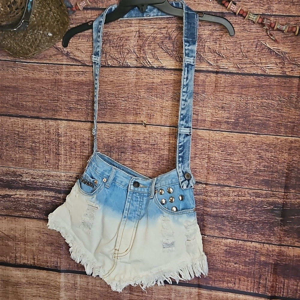 "One Kind Denim co." HANDMADE UPCYCLE OMBRE' BEDAZZLED DENIM SHOULDER BAG!